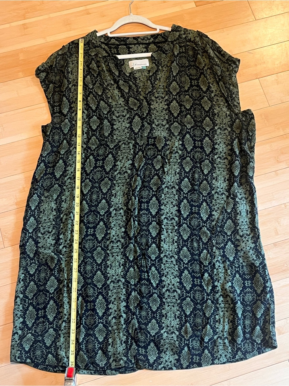 Anthropologie A+ 2X Green Black Snake Print V-Neck Shift Dress Boho - Picture 5 of 8